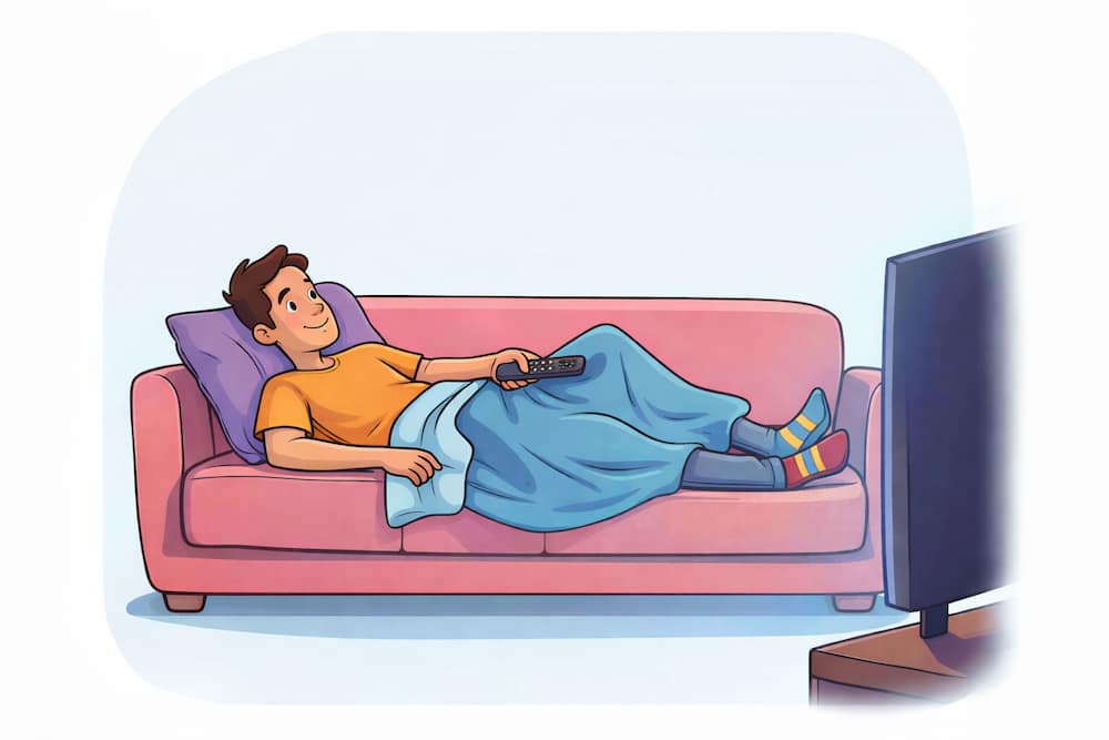 Relajado en el sofá rosa